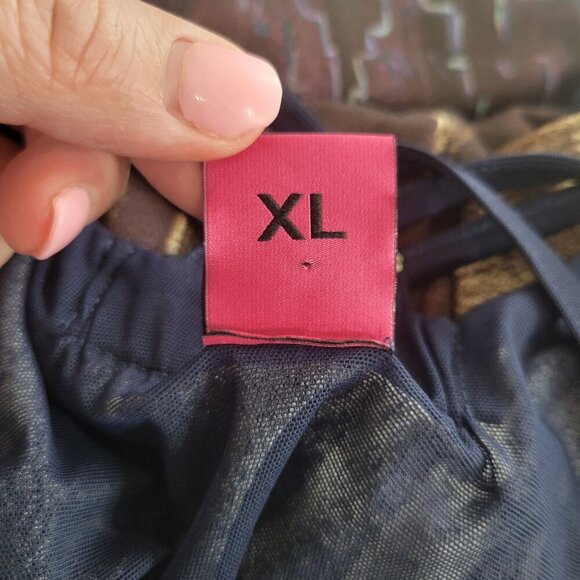 Save the Queen Blouse Womens XL Artsy Sheer Mesh Colorful Abstract Boho Y2k City - Picture 8 of 10